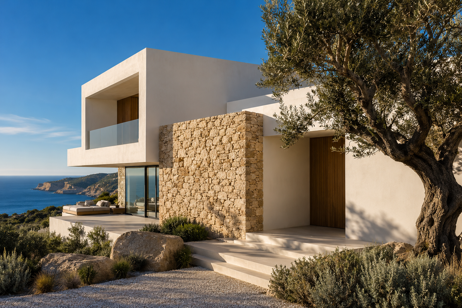 Visualização conceptual de uma casa branca na costa portuguesa, gerada por IA